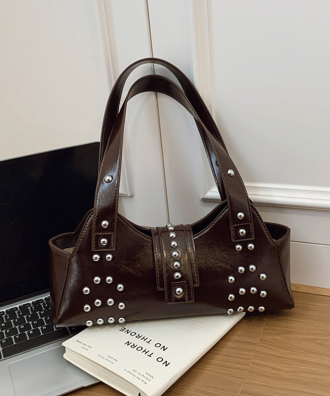 Fine Rivet Solid Durable Faux Leather Womens Shoulder Bags