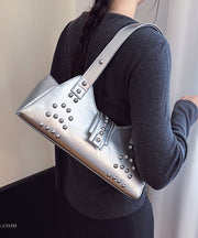 Fine Rivet Solid Durable Faux Leather Womens Shoulder Bags