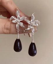 Fine Silk Alloy Resin Floral Water Drop Drop Earrings