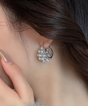 Fine Silk Copper Alloy Pearl Hollow Out Hoop Earrings