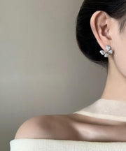 Fine Silk Copper Alloy Zircon Butterfly Stud Earrings