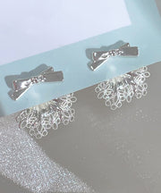 Fine Silk Copper Alloy Zircon Lace Bow Stud Earrings
