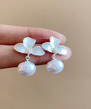 Fine Silk Copper Overgild Floral Pearl Drop Earrings
