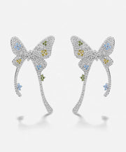 Fine Silk Copper Overgold Zircon Butterfly Stud Earrings