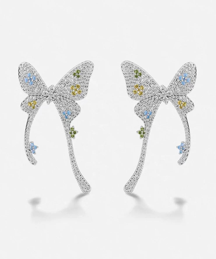 Fine Silk Copper Overgold Zircon Butterfly Stud Earrings