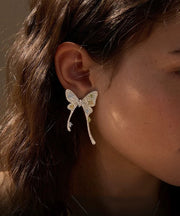 Fine Silk Copper Overgold Zircon Butterfly Stud Earrings