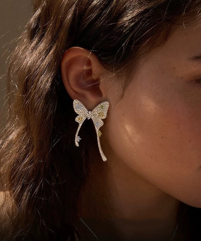 Fine Silk Copper Overgold Zircon Butterfly Stud Earrings