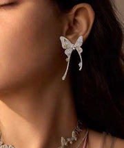 Fine Silk Copper Overgold Zircon Butterfly Stud Earrings