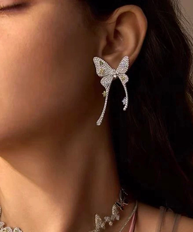 Fine Silk Copper Overgold Zircon Butterfly Stud Earrings