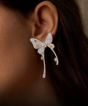 Fine Silk Copper Overgold Zircon Butterfly Stud Earrings