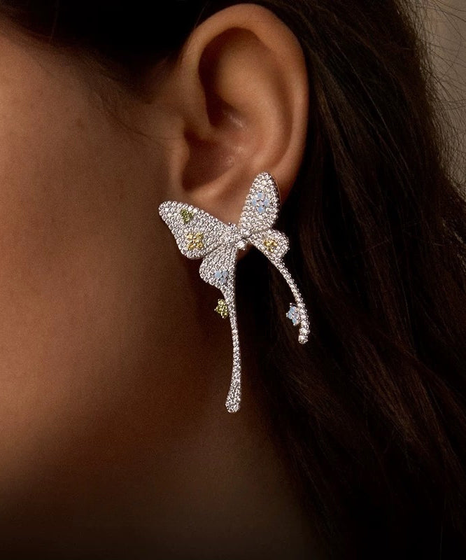 Fine Silk Copper Overgold Zircon Butterfly Stud Earrings