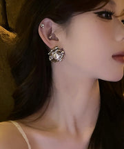 Fine Silk Metal Zircon Rose Stud Earrings