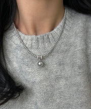 Fine Silk Stainless Steel Pearl Pendant Necklace
