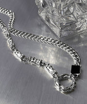 Fine Silk Stainless Steel Zircon Asymmetrical Lariat Necklace