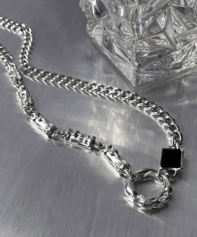 Fine Silk Stainless Steel Zircon Asymmetrical Lariat Necklace