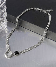Fine Silk Stainless Steel Zircon Asymmetrical Lariat Necklace
