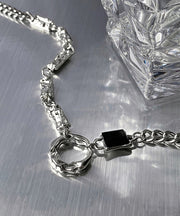 Fine Silk Stainless Steel Zircon Asymmetrical Lariat Necklace