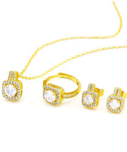 Fine Silk Stainless Steel Zircon Stud Earrings ,Rings And Pendant Necklace Three-Piece Set