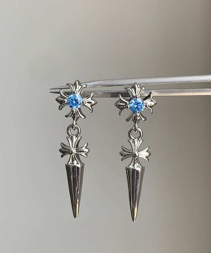 Fine Silk Sterling Silver Alloy Zircon Cross Stud Earrings