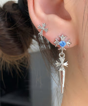 Fine Silk Sterling Silver Alloy Zircon Cross Stud Earrings