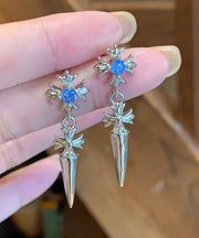 Fine Silk Sterling Silver Alloy Zircon Cross Stud Earrings