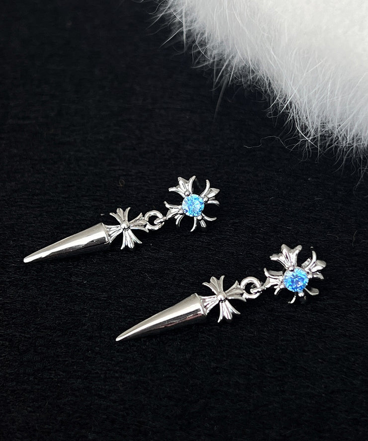 Fine Silk Sterling Silver Alloy Zircon Cross Stud Earrings