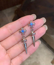 Fine Silk Sterling Silver Alloy Zircon Cross Stud Earrings