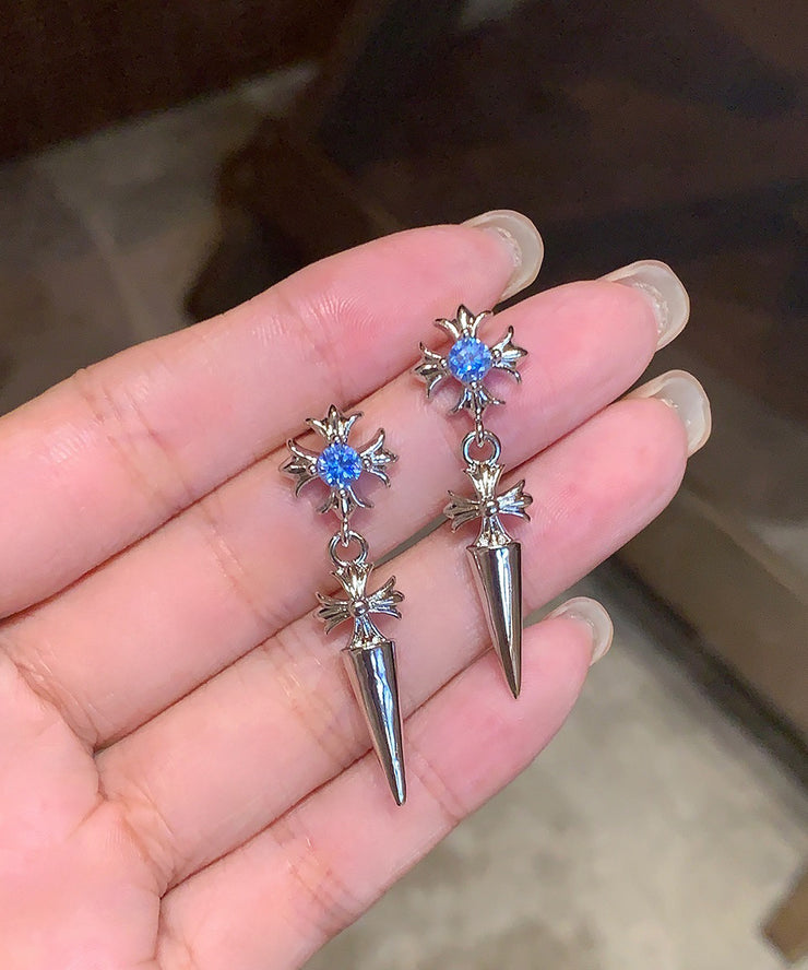 Fine Silk Sterling Silver Alloy Zircon Cross Stud Earrings