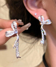 Fine Silk Sterling Silver Bow Ribbon Drop Earrings