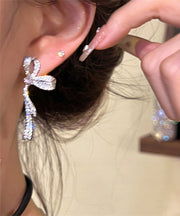 Fine Silk Sterling Silver Bow Ribbon Drop Earrings