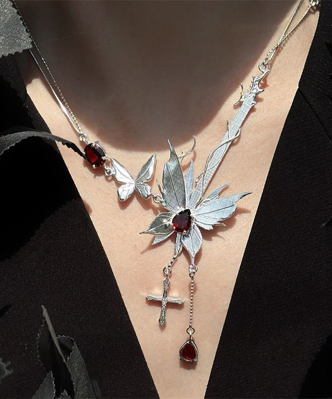 Fine Silk Sterling Silver Butterfly Gem Stone Pendant Necklace