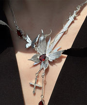 Fine Silk Sterling Silver Butterfly Gem Stone Pendant Necklace