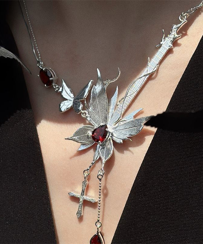 Fine Silk Sterling Silver Butterfly Gem Stone Pendant Necklace