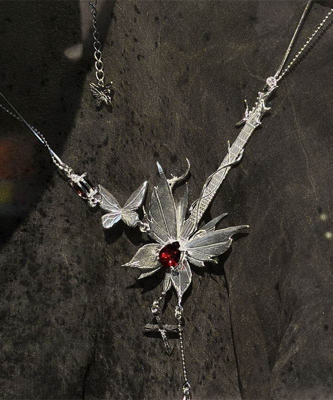 Fine Silk Sterling Silver Butterfly Gem Stone Pendant Necklace