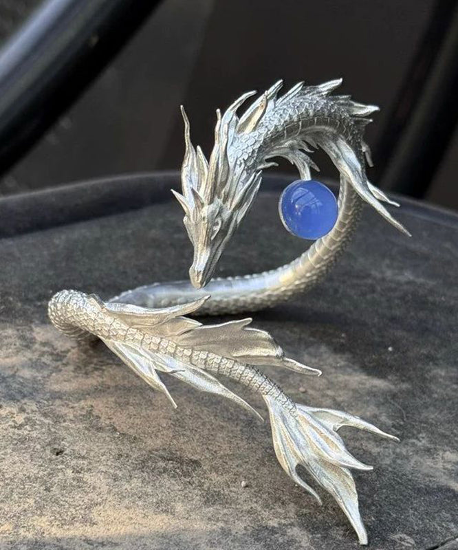 Fine Silk Sterling Silver Dragon Shaped Gem Stone Cuff
