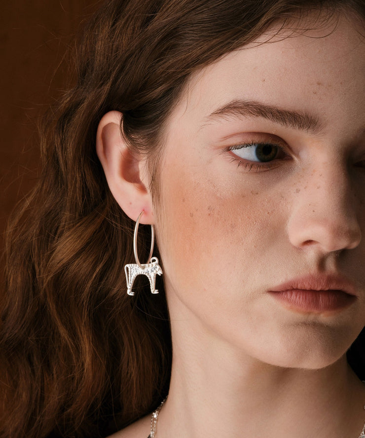 Fine Silk Sterling Silver Goat Hoop Earrings