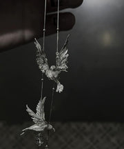 Fine Silk Sterling Silver Little Bird Tassel Drop Earrings