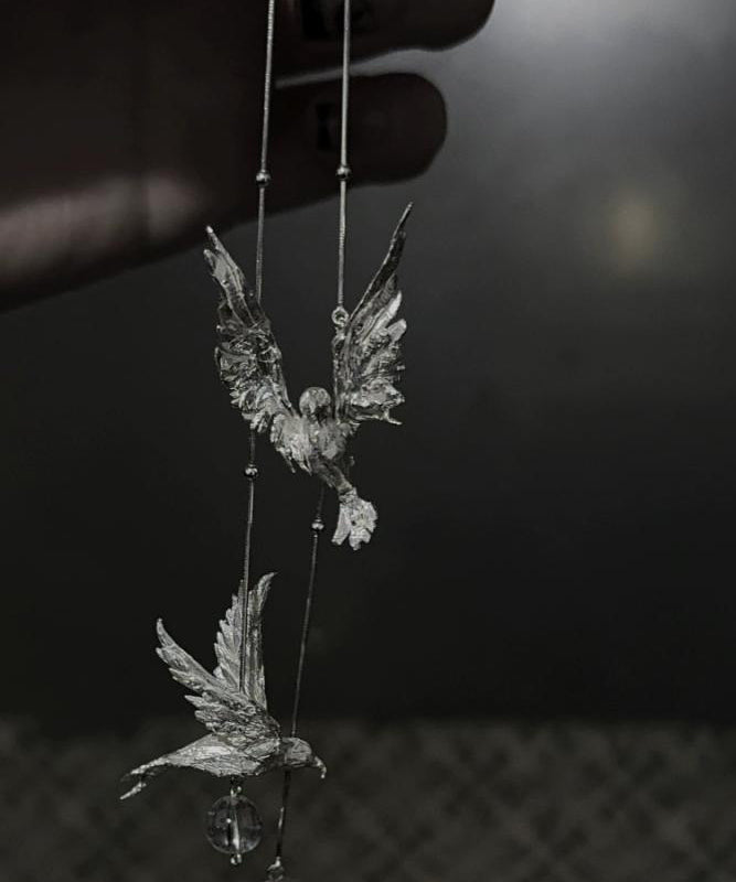 Fine Silk Sterling Silver Little Bird Tassel Drop Earrings