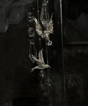 Fine Silk Sterling Silver Little Bird Tassel Drop Earrings