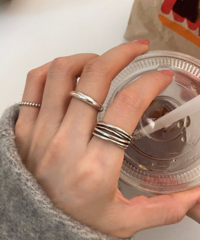 Fine Silk Sterling Silver Open Rings Three-Piece Set
