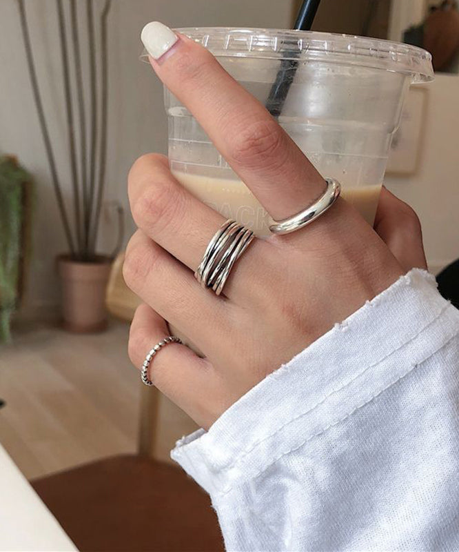 Fine Silk Sterling Silver Open Rings Three-Piece Set
