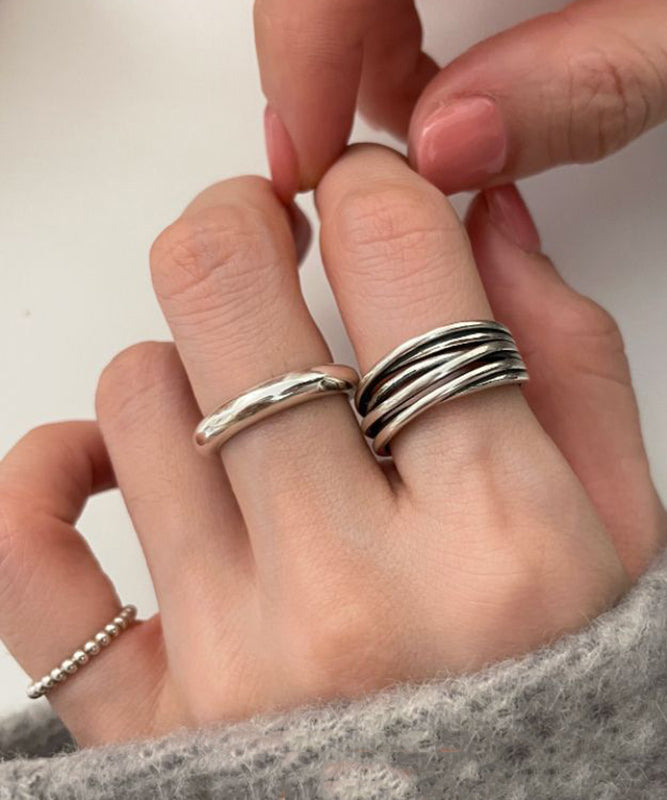Fine Silk Sterling Silver Open Rings Three-Piece Set
