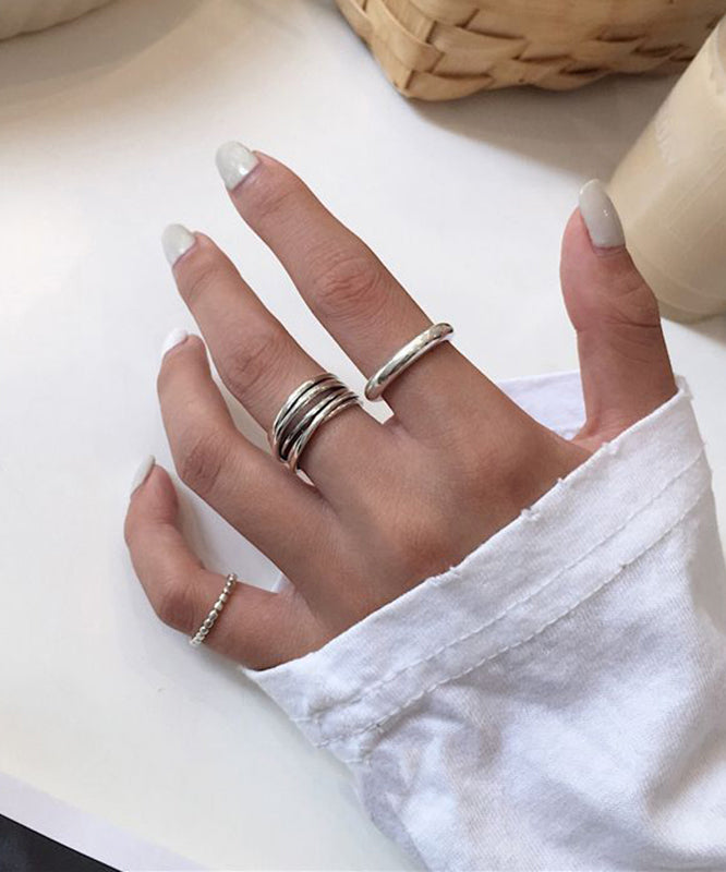Fine Silk Sterling Silver Open Rings Three-Piece Set