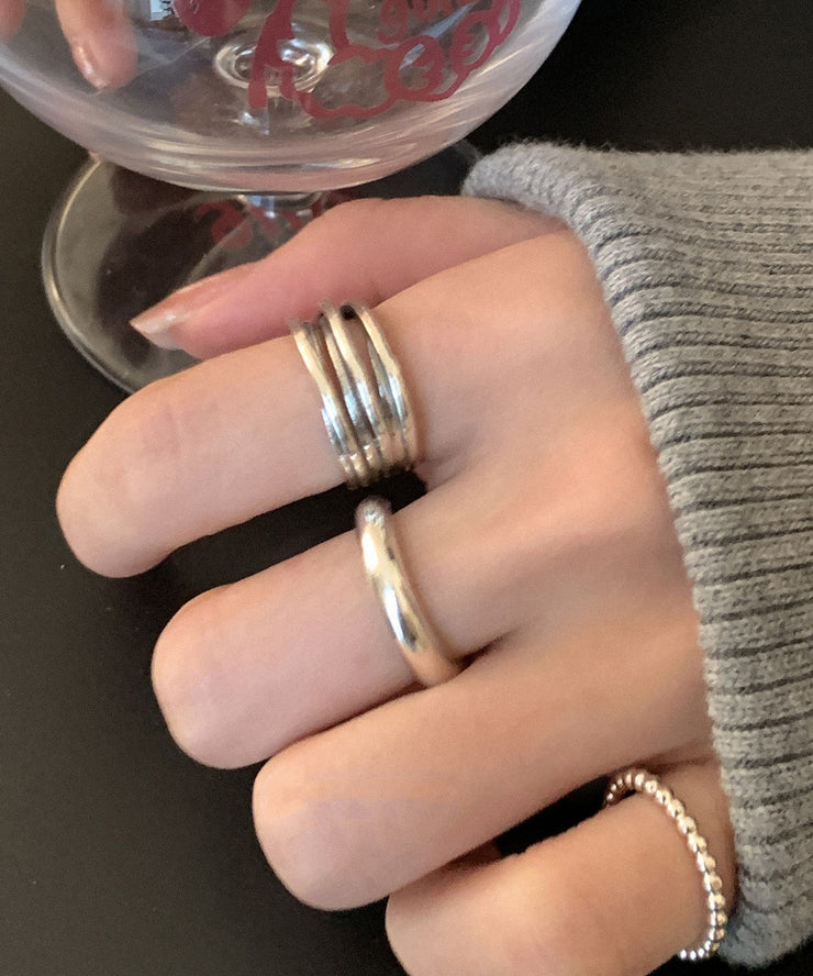 Fine Silk Sterling Silver Open Rings Three-Piece Set