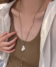 Fine Silk Sterling Silver Pearl Pull Type Pendant Necklace
