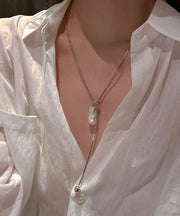 Fine Silk Sterling Silver Pearl Pull Type Pendant Necklace