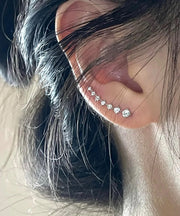 Fine Silk Sterling Silver Zircon Arc Hoop Earrings