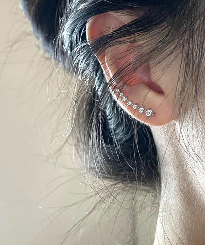 Fine Silk Sterling Silver Zircon Arc Hoop Earrings