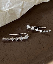 Fine Silk Sterling Silver Zircon Arc Hoop Earrings
