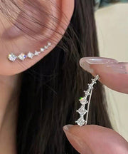 Fine Silk Sterling Silver Zircon Arc Hoop Earrings